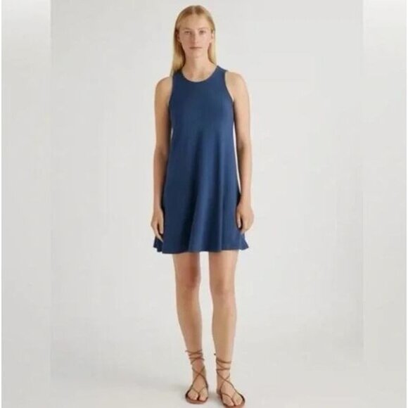 Quince Navy Tencel Jersey Mini Swing Dress Large NWT - Picture 1 of 6